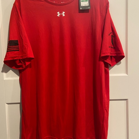 Under Armour red Big Red One Military Army loose Men's shirt sleeve Large NWT - Picture 4 of 12